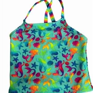 Wonder Nation Girls Tankini Swim Top 4-5 Mermaid Sea Life Print Teal